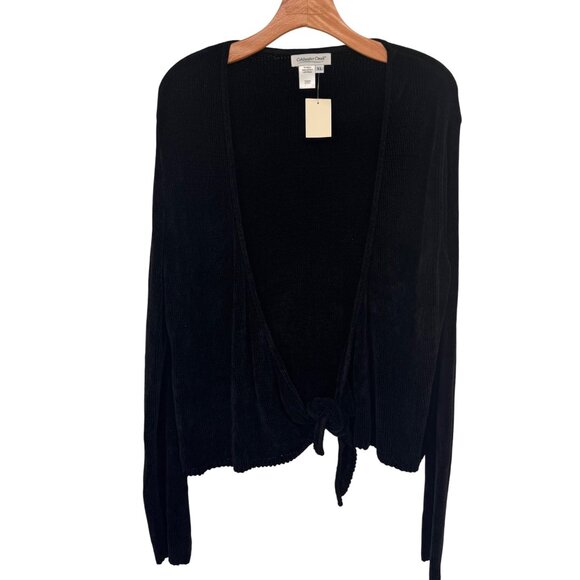 Coldwater Creek Black Tie Front Chenille Cardigan size XL Womens Knit USA new - Picture 1 of 10
